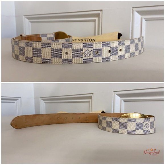 Authentic Louis Vuitton Damier Azur Canvas Leather Voyage Belt Size 80/32 M9837 - Picture 11 of 13